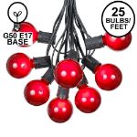25 G50 Globe Light String Set with Red Bulbs on Black Wire