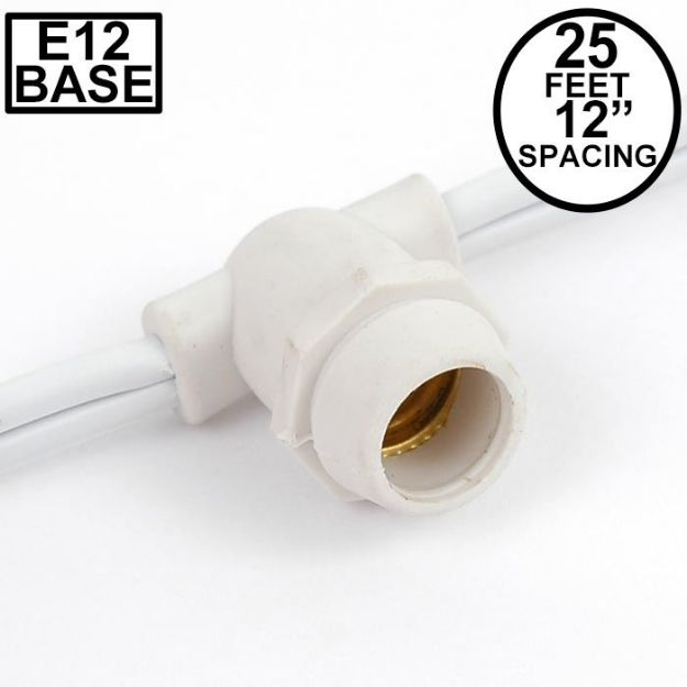 25' White Commercial Grade Stringer 25 Candelabra (e12) Base Sockets