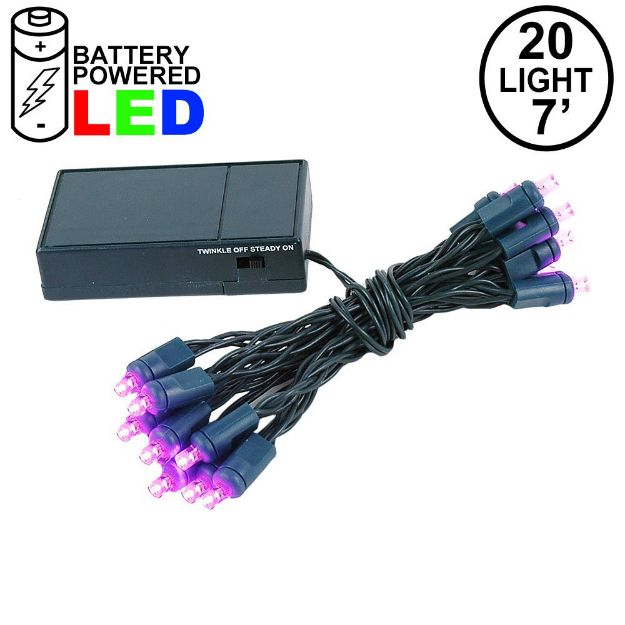 20 LED Battery Operated Lights Pink Green Wire