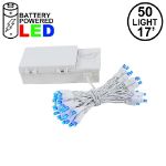 50 LED Battery Operated Lights Blue on White Wire