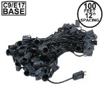 C9 100' String on Black Wire, 100 Sockets