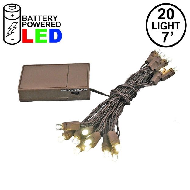20 LED Battery Operated Lights Warm White Brown Wire