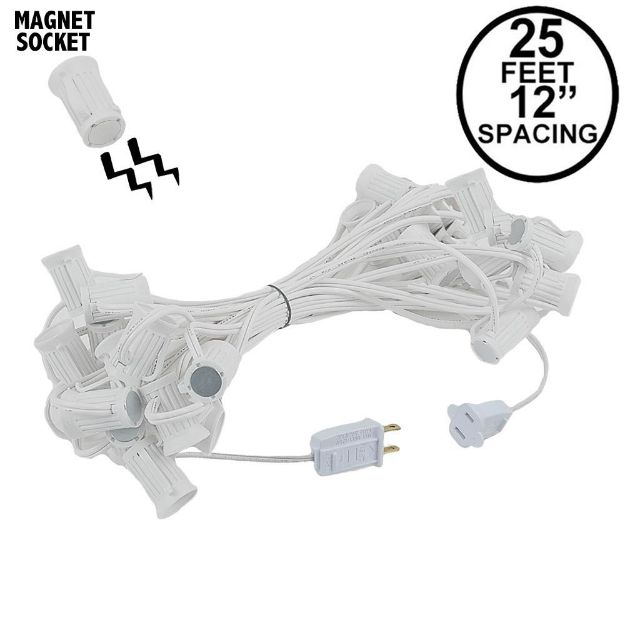 C9 Magnetic 25' Stringers 12" Spacing White Wire