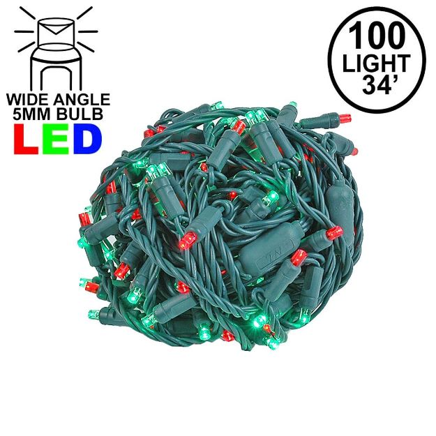 Commercial Grade Wide Angle 100 LED Red/Green 34' Long on Green Wire