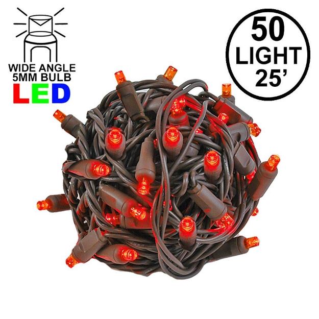 Commercial Grade Wide Angle 50 LED Red 25' Long on Brown Wire