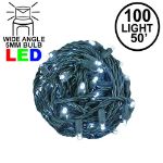 Commercial Grade Wide Angle 100 LED Pure White 50' Long on Green Wire