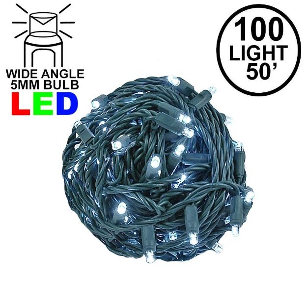 Commercial Grade Wide Angle 100 LED Pure White 50' Long on Green Wire