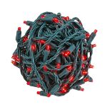 Commercial Grade Wide Angle 100 LED Red 50' Long on Green Wire