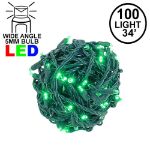 Commercial Grade Wide Angle 100 LED Green 34' Long on Green Wire