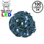 Commercial Grade Wide Angle 100 LED Pure White 34' Long on Green Wire 