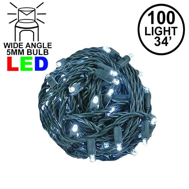 Commercial Grade Wide Angle 100 LED Pure White 34' Long on Green Wire 