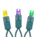 Commercial Grade Wide Angle 100 LED Yellow Purple Green 50' Long on Green Wire