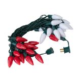 25 Red & Warm White Ceramic LED C9 Pre-Lamped String Lights Green Wire