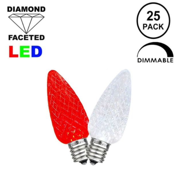 Red/Pure White C7 LED Replacement Bulbs 25 Pack