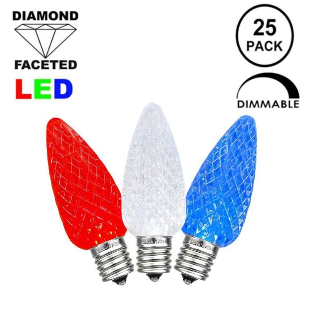 Red/White/Blue C7 LED Replacement Bulbs 25 Pack