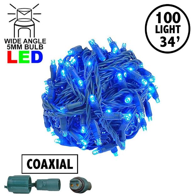 Coaxial 100 LED Blue 4" Spacing Green Wire