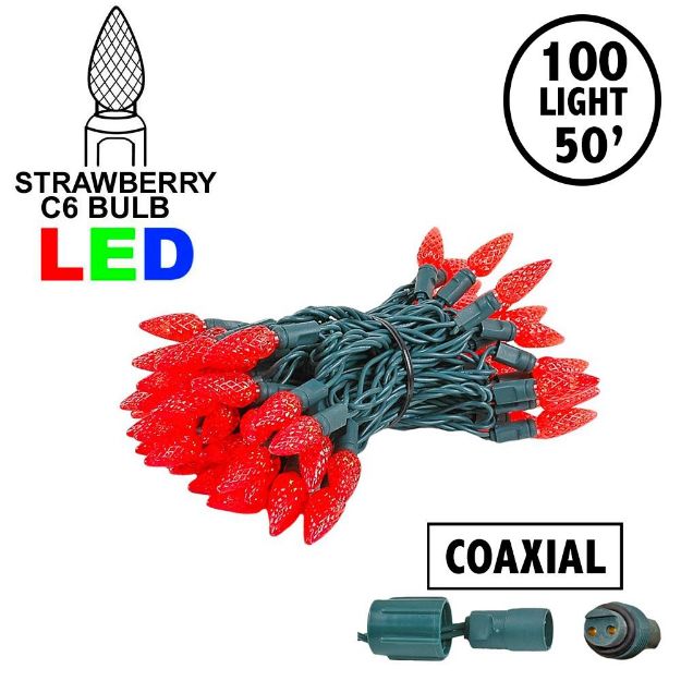 Coaxial Red 100 LED C6 Strawberry Mini Lights Commercial Grade on Green Wire