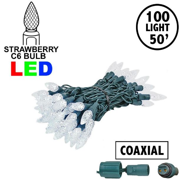 Coaxial Pure White 100 LED C6 Strawberry Mini Lights Commercial Grade on Green Wire