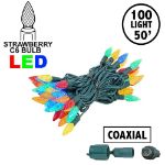 Coaxial Multi Color 100 LED C6 Strawberry Mini Lights Commercial Grade on Green Wire