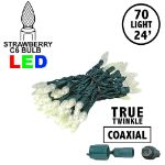 Coaxial *NEW* True Twinkle Warm White 70 LED C6 Strawberry Mini Lights Commercial Grade on Green Wire