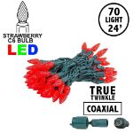 Coaxial *NEW* True Twinkle Red 70 LED C6 Strawberry Mini Lights Commercial Grade on Green Wire