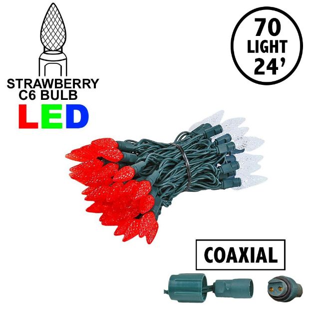 Coaxial Red/Pure White 70 LED C6 Strawberry Mini Lights Commercial Grade on Green Wire
