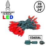 Coaxial Red 70 LED C6 Strawberry Mini Lights Commercial Grade on Green Wire