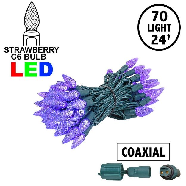 Coaxial Purple 70 LED C6 Strawberry Mini Lights Commercial Grade on Green Wire