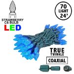 Coaxial *NEW* True Twinkle Blue 70 LED C6 Strawberry Mini Lights Commercial Grade on Green Wire