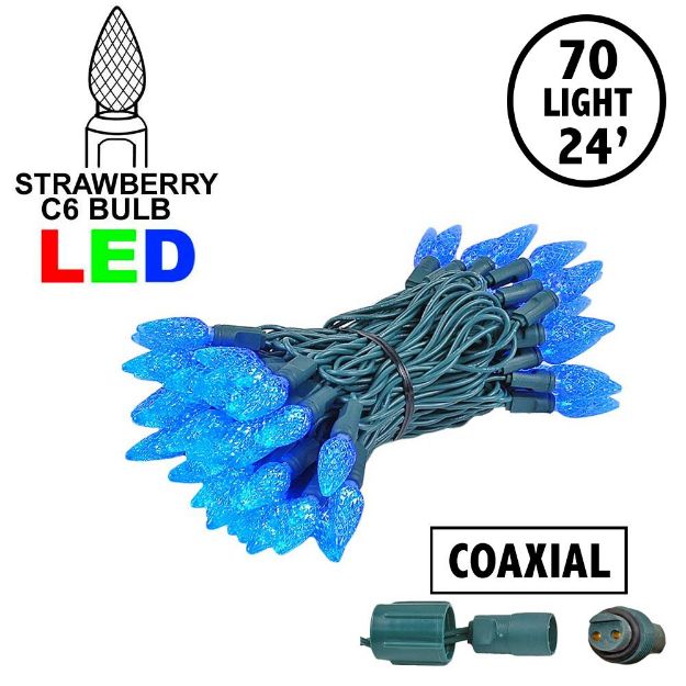 Coaxial Blue 70 LED C6 Strawberry Mini Lights Commercial Grade on Green Wire