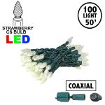Coaxial Warm White 100 LED C6 Strawberry Mini Lights Commercial Grade on Green Wire