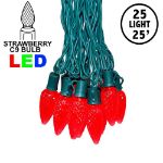 25 Red C9 LED Pre-Lamped String Lights Green Wire