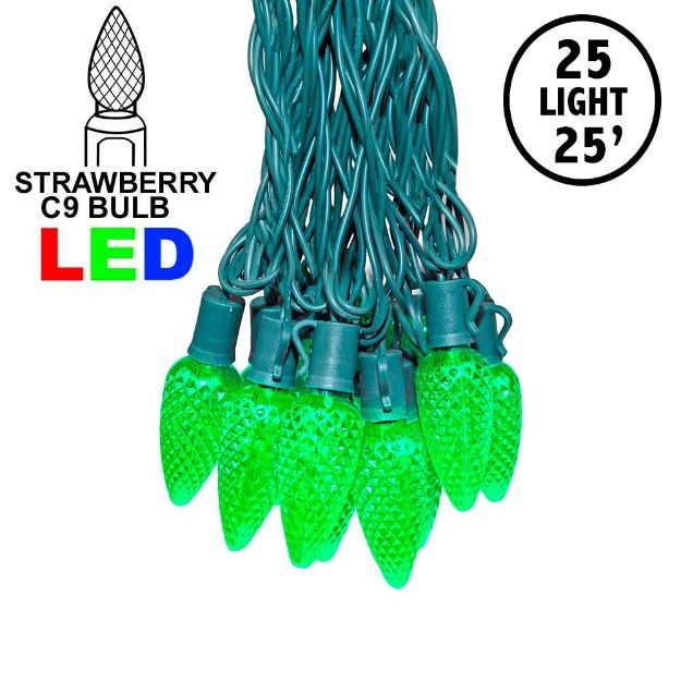 25 Green LED C9 Pre-Lamped String Lights Green Wire