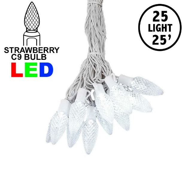 25 Pure White LED C9 Pre-Lamped String Lights on White Wire