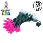 Pink and Pure White 70 LED C6 Strawberry Mini Lights Commercial Grade Green Wire