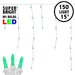 Green LED Icicle Lights on White Wire 150 Bulbs