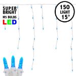Blue LED Icicle Lights on White Wire 150 Bulbs