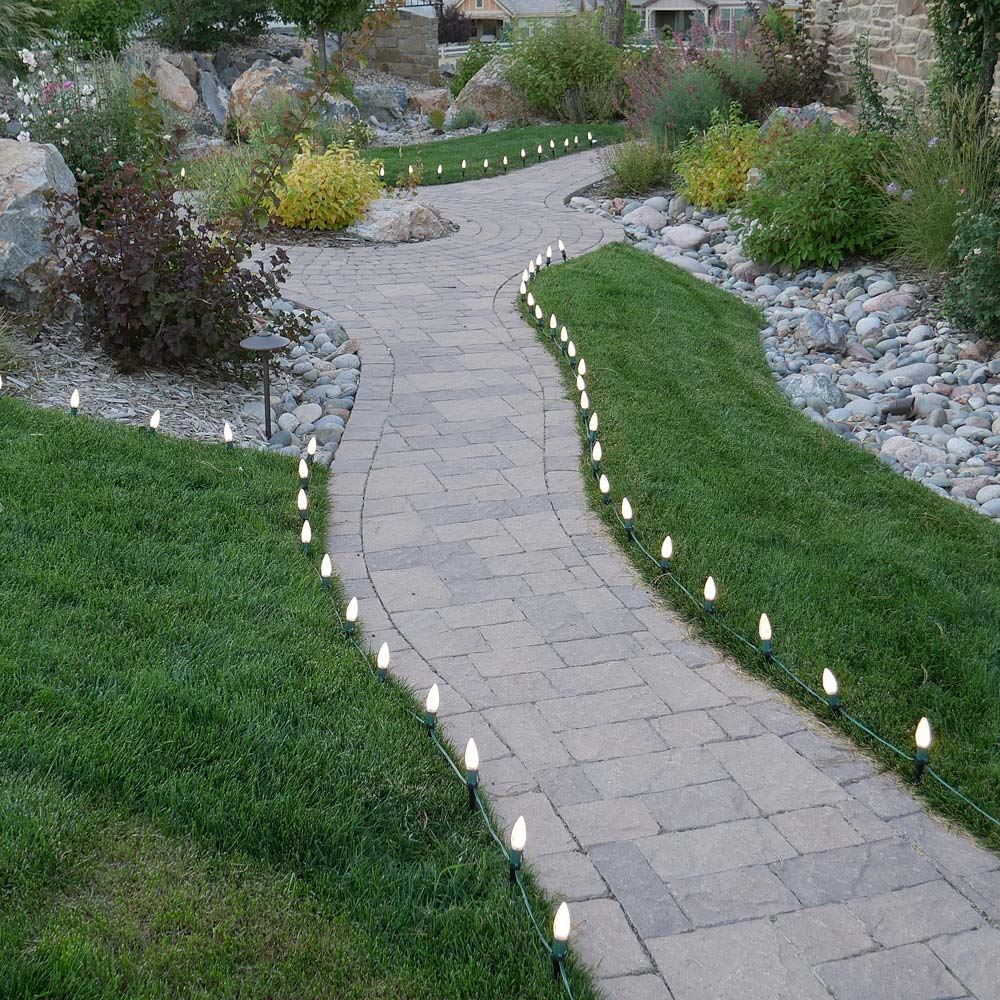 Ground lights installed along a pathway
