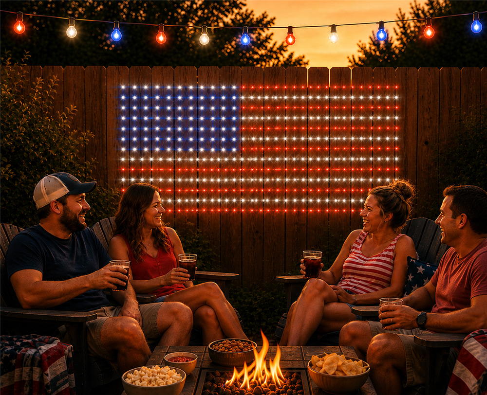 Two couples sitting - American Flag net light