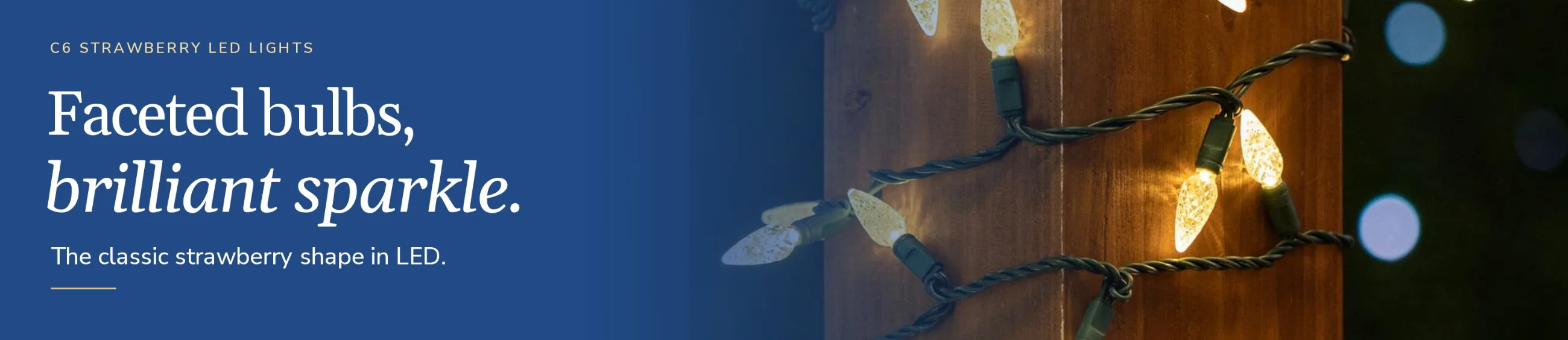 C6 strawberry LED lights: faceted bulbs, brilliant sparkle.