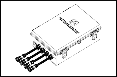 Line drawing of the controller box with four output cables